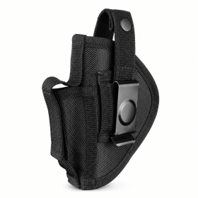 Pistol Holster with Metal Belt Clip and Snap Strap, Black