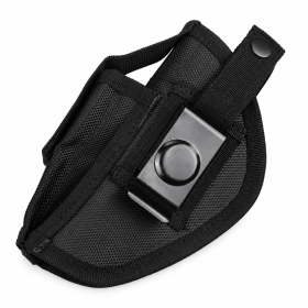 Black Fabric Pistol Holster with Metal Belt Clip and Snap Retention Strap