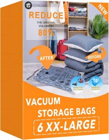6 XX Large Vacuum Storage Bags, Space Saver Sealer Compression Bags for Blankets, Comforters, Pillows, Clothes Storage