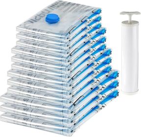 Basics Vacuum Compression Space Saving Storage Bags with Hand Pump for Travel, Multiple Sizes for Clothes and Blankets, Clear, 12 Pack (3 Small