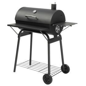 Barrel Charcoal Grill with Side Front Table, 571 Sq. In. Cooking Space, for Outdoor Backyard Patio Parties, Black