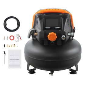 6 Gallon Air Compressor, 1.7HP 2.3CFM@90PSI Portable Pancake Air Compressor & 150PSI Max Pressure (Accessories: 25 ft Hose Kit, Gas Flow Rate: 2.6 CMF)