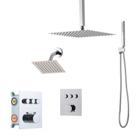 Shower Faucet Set, 12 Inch Thermostatic Ceiling Mount Rainfall Shower System with 6 Inch Wall Mount Head and 2 in 1 Handheld Spray (Color: Chrome Plated, Top Spray Showerhead Size: 12 inch)