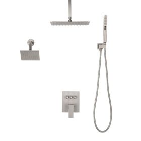Shower Faucet Set, 10 Inch Ceiling Mount Rainfall Shower System with 6 Inch Wall Mount Head and 2 in 1 Handheld Spray (default: Default)
