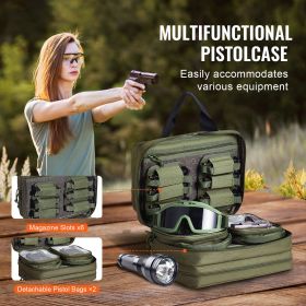 Range Bag for 2 Pistols, Tactical Gun Bag with 2 Built-in Removable Pistol Bags & 6 Detachable Magazines, Gun Range Bag for Outdoor Hunting Shoot (Item Size: 33 x 20 x 23 cm, product color: Green)