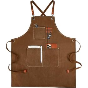 Chef Apron for Men Women with Pockets, Canvas Aprons for Kitchen Cooking, Artist Painting, Work Apron for Restaurant Garden (Color: Brown)