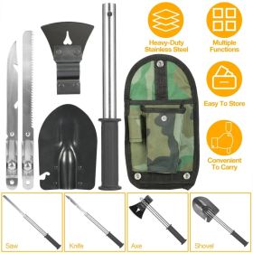 6-in-1 Multi Tool Survival Kit Shovel Knife Axe Saw Nail Puller w/ Pouch Outdoor Gear Camping (Option: black)